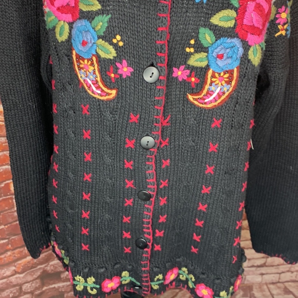 Vintage Beldoch Popper Cottage Core Button Down Floral Embroidered Cardi… - Picture 5 of 11